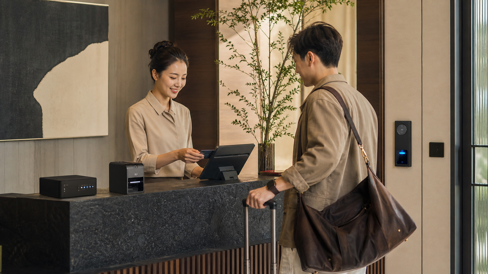 中小型精品旅宿可以先用櫃台設備、發卡機、平板與門禁讀頭，把自助入住和現場協助串成可執行流程